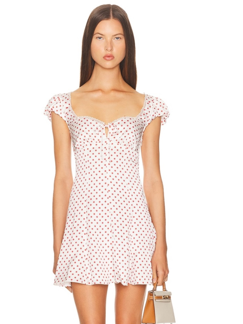 LoveShackFancy White Mini Dress with Red Polka Dots